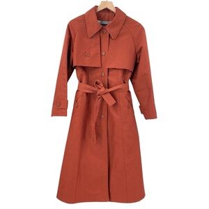 Women's Vintage 1970s Trench Coat Belted Flannel Lined Rust Orange | Size M/L